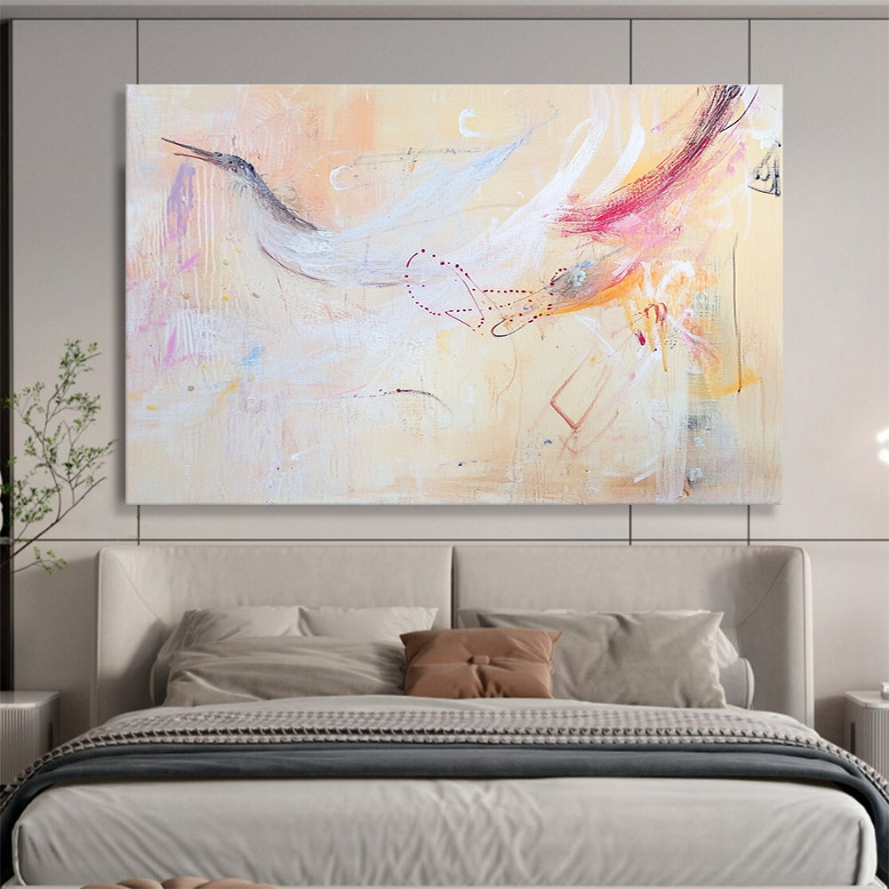 Ethereal Abstract Birds Painting with Soft Tones DYP543