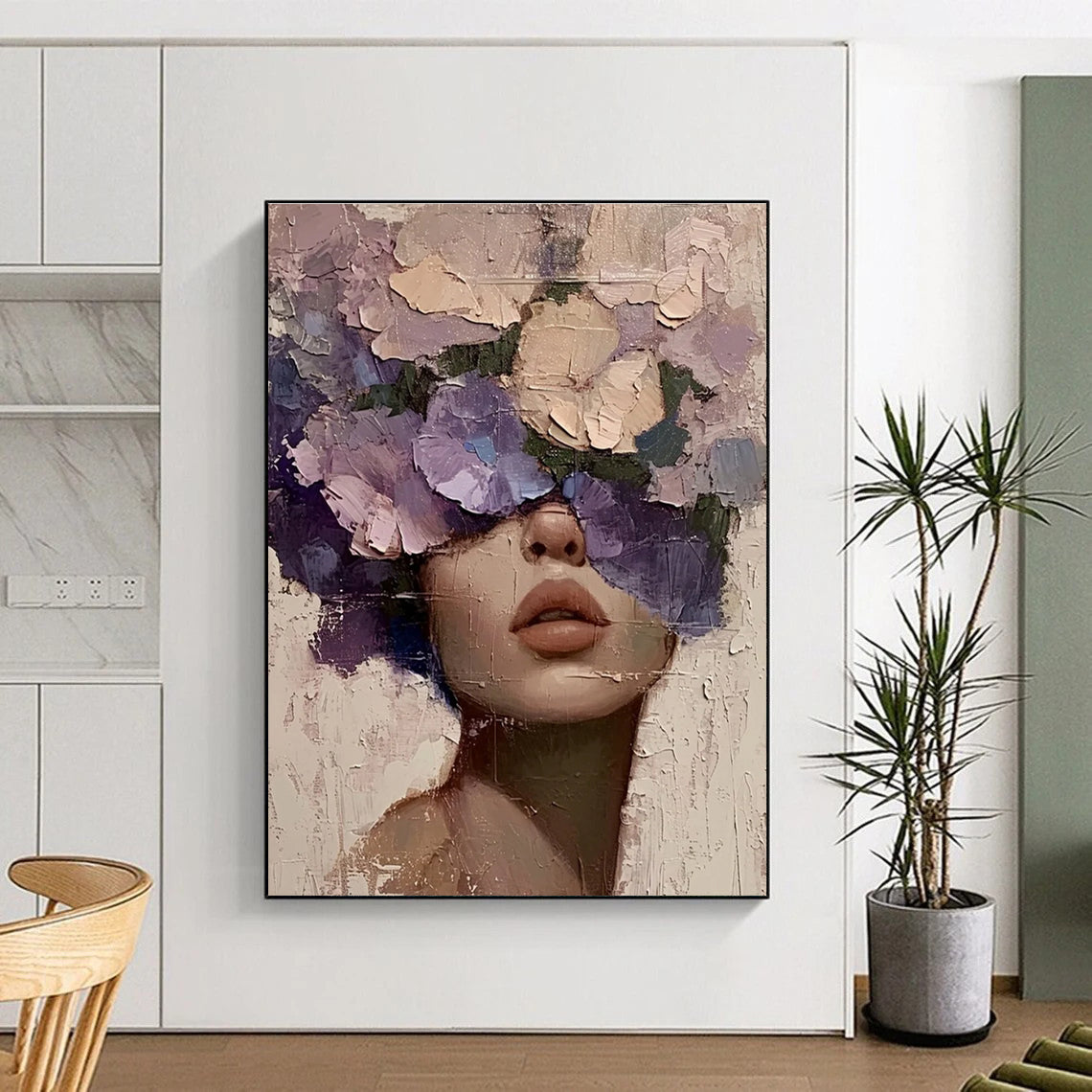 Purple Flower Masked Portrait Abstract Painting ADGE329
