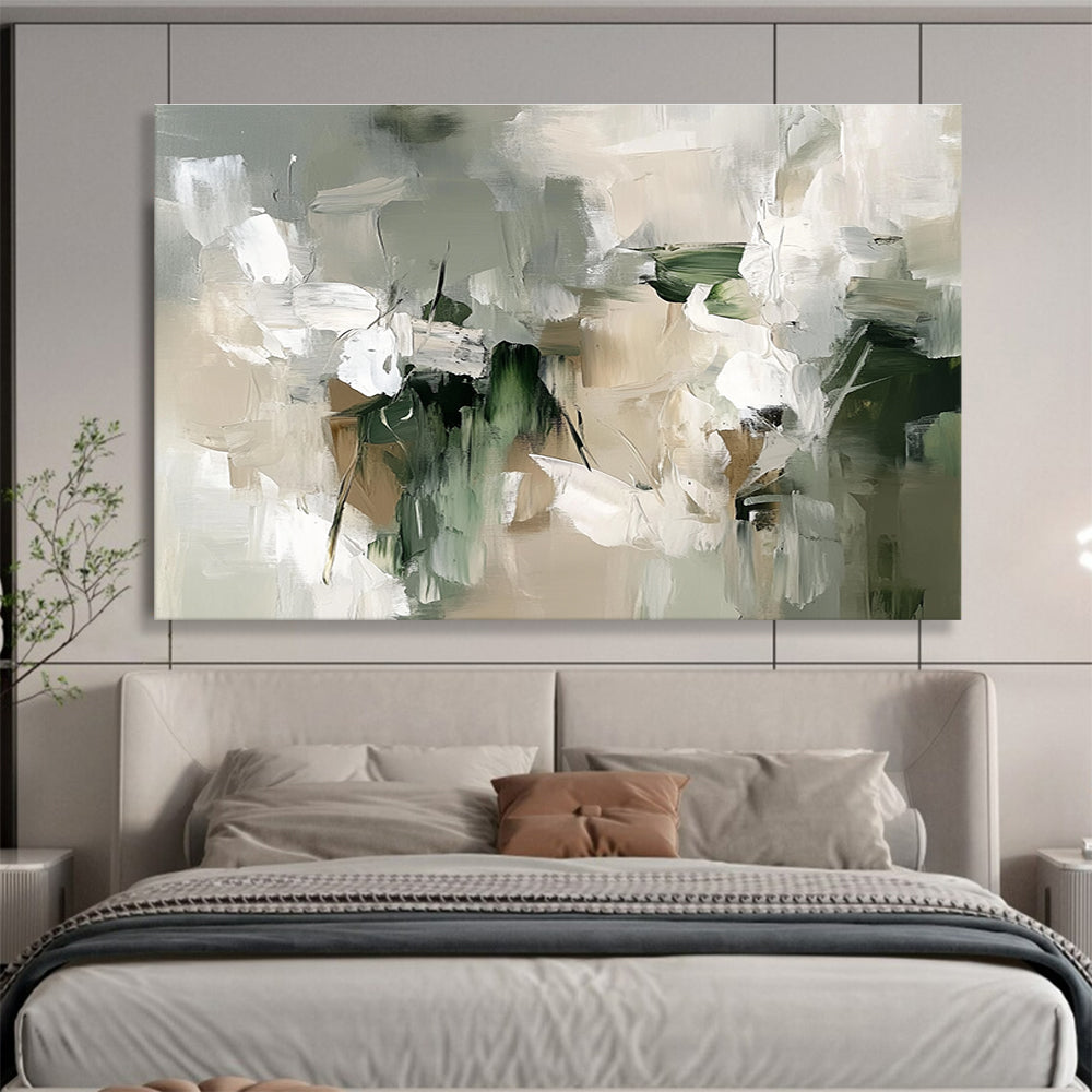 Neutral Tones Floral Abstract Painting with Green and Beige DYP509