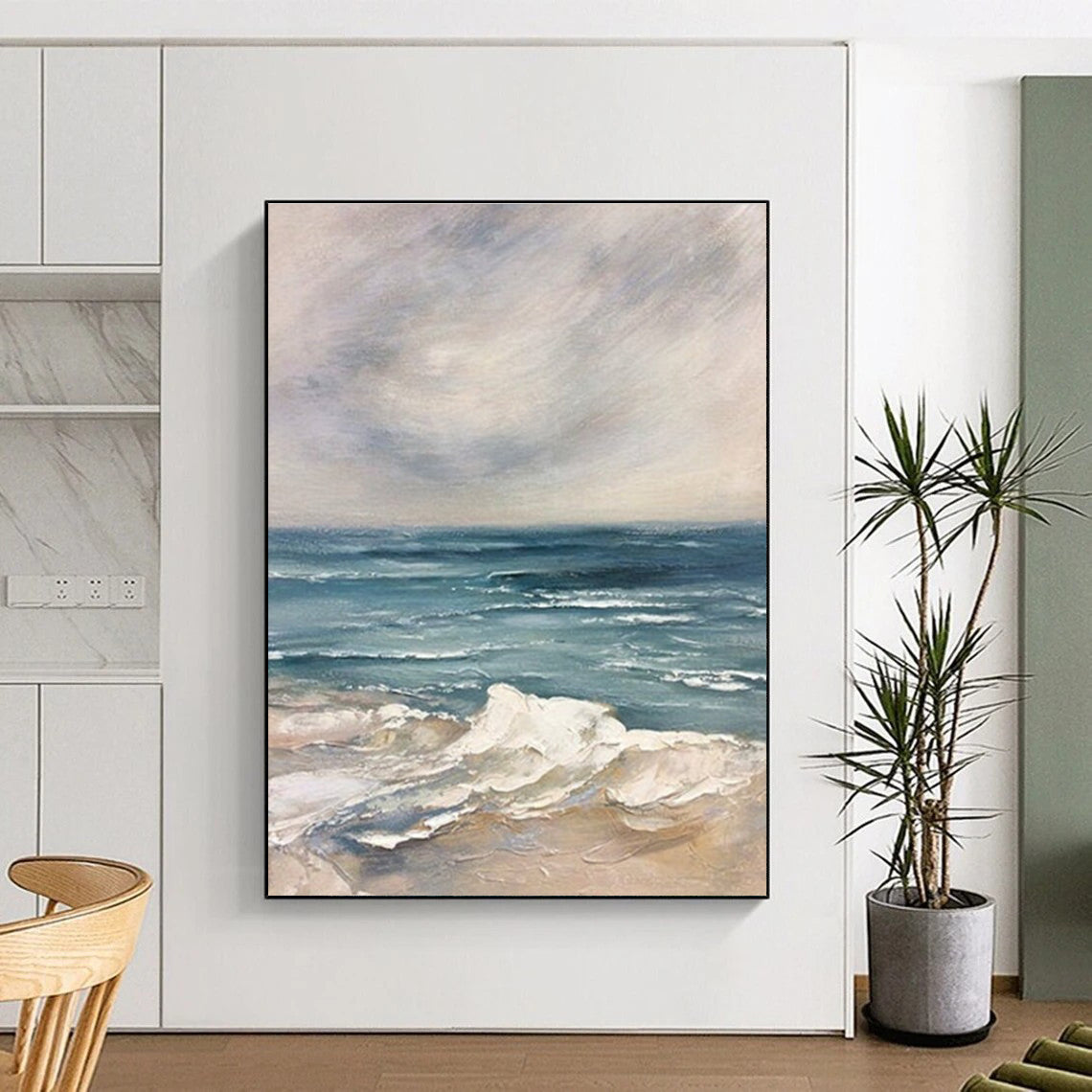 Blue White Grey Sea Abstract Painting ADGE048