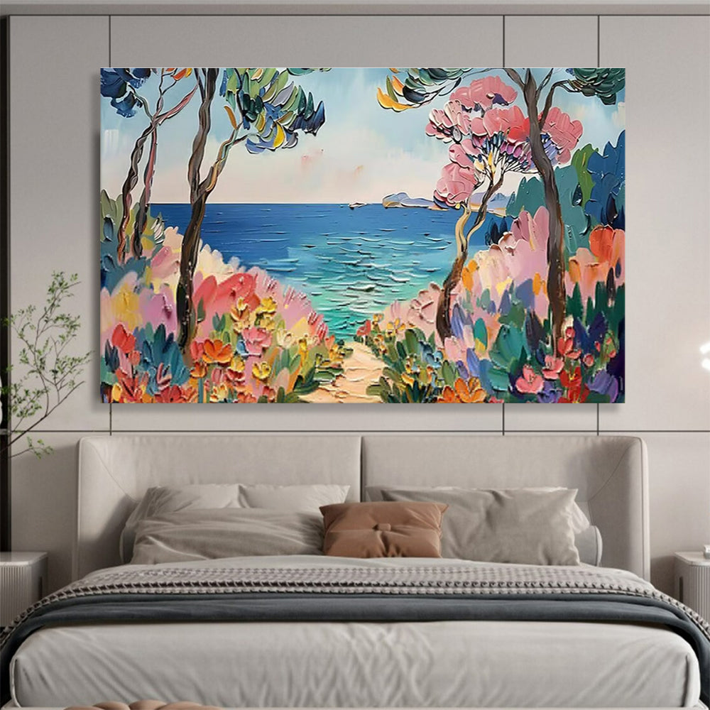 Coastal Path with Flowers Abstract Painting THY423