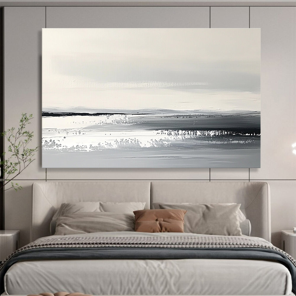 Monochrome Landscape Abstract Painting with Gray and White Tones DYP330