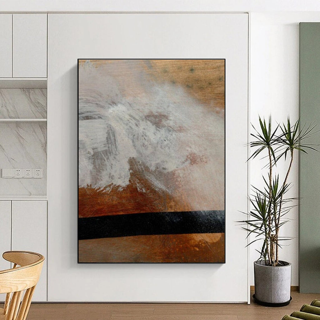 Textured Abstract Painting on Wood with White and Brown Tones ADGE185