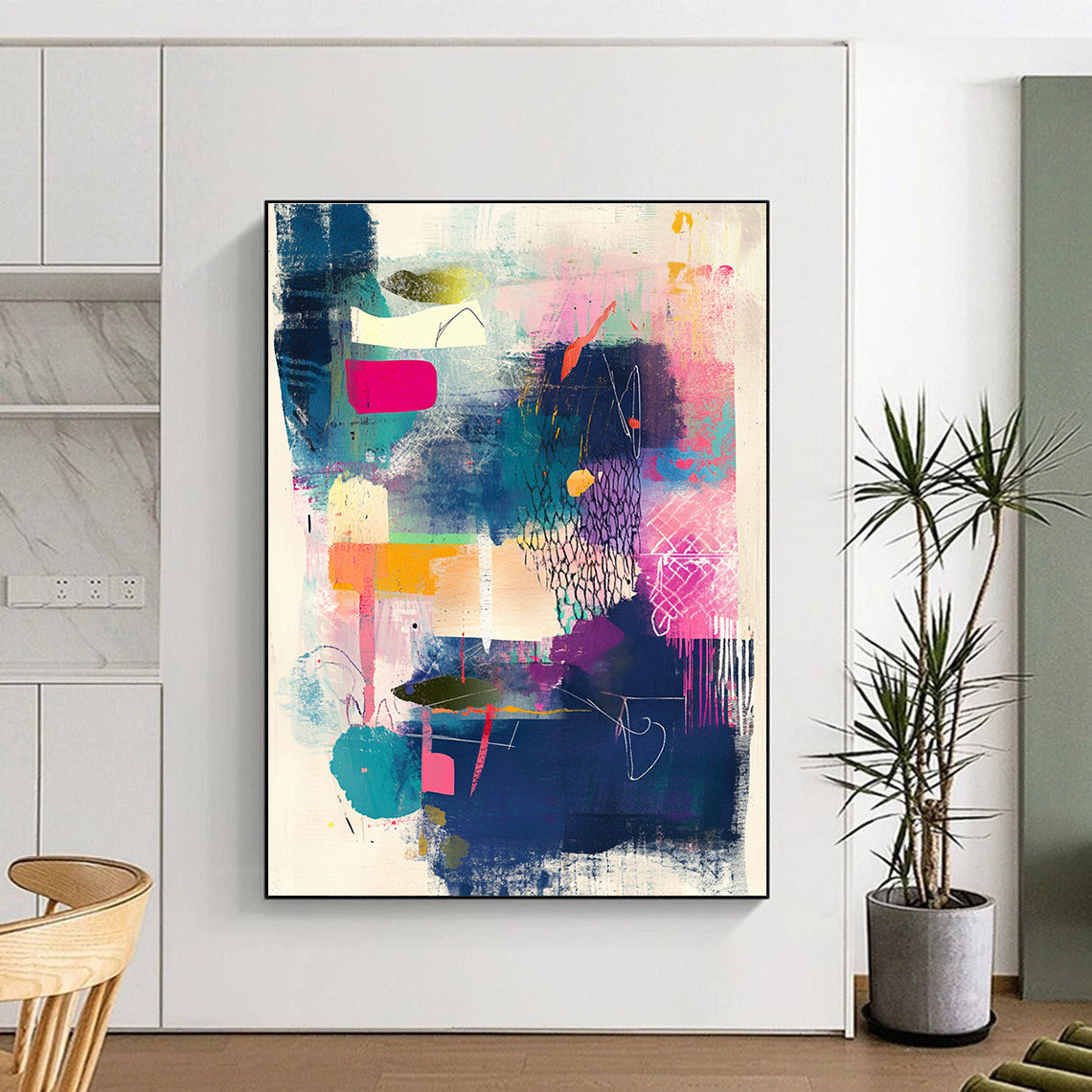 Colorful Mixed - Media Abstract Painting with Bold Shapes and Colors GER079