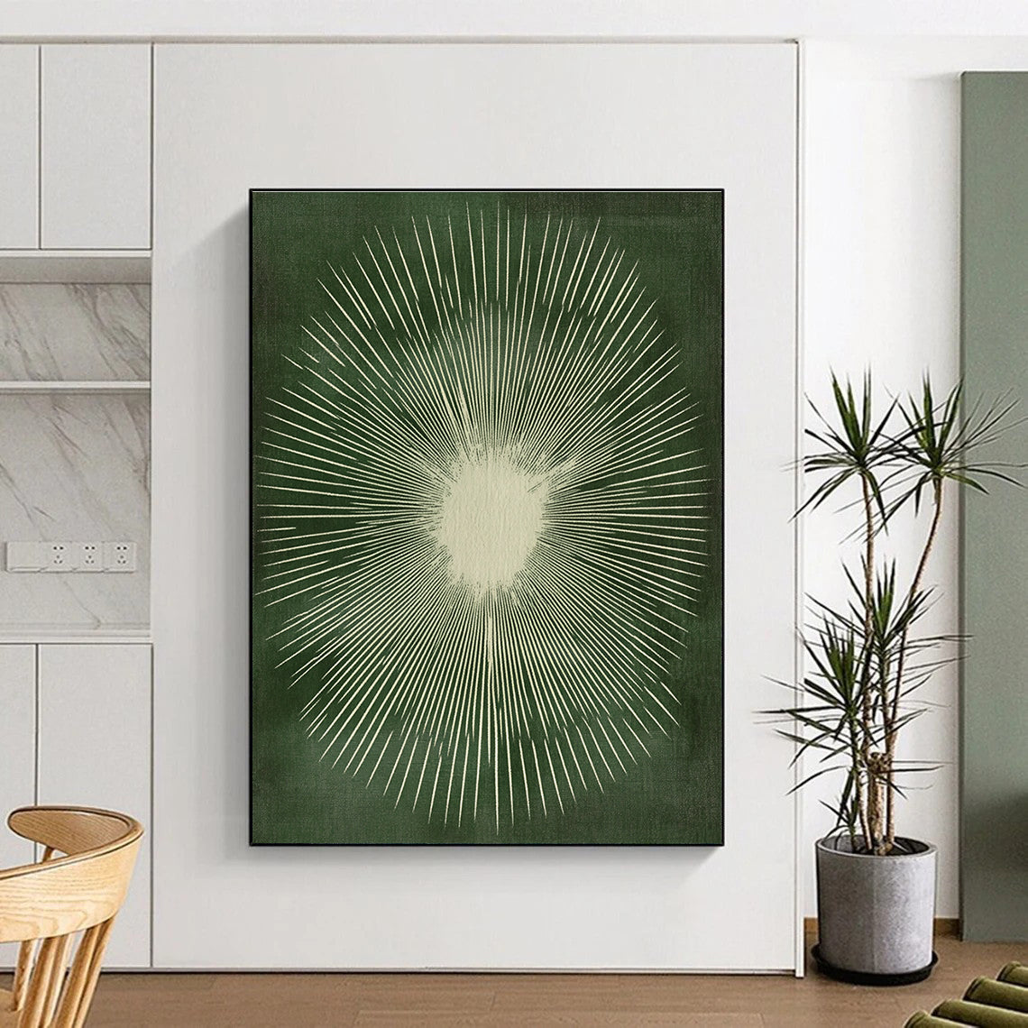 Sunburst - Inspired Green and White Abstract Art GER267