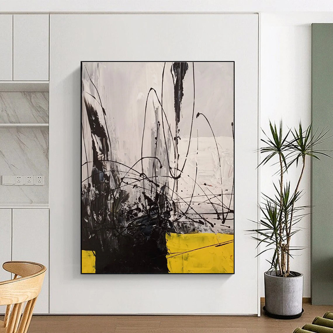 Black - line Dynamic Abstract Painting for Bold Interiors ADGE053