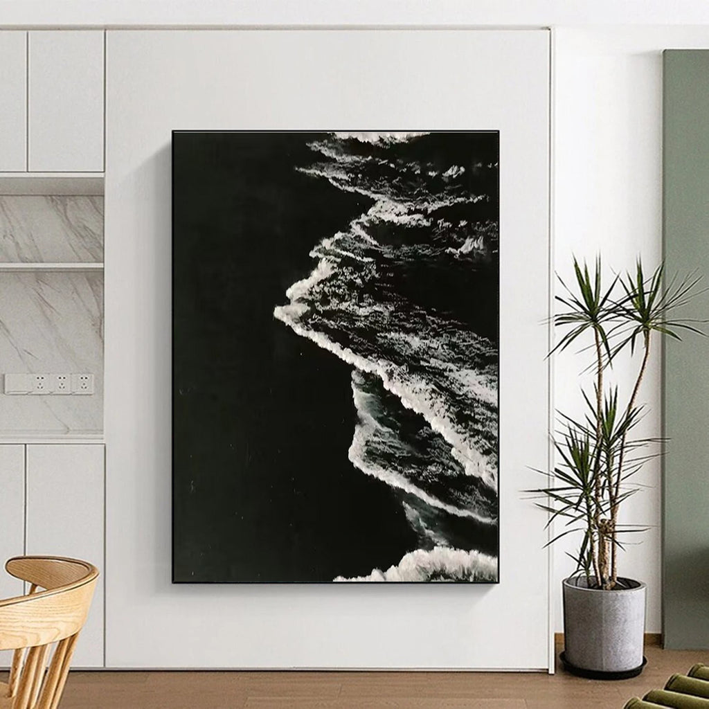 Black and White Textured Wave Abstract Painting ADGE349