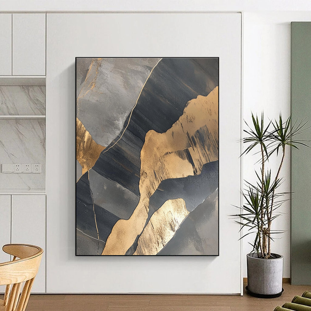 Gray Gold Abstract Shapes Abstract Painting GER836