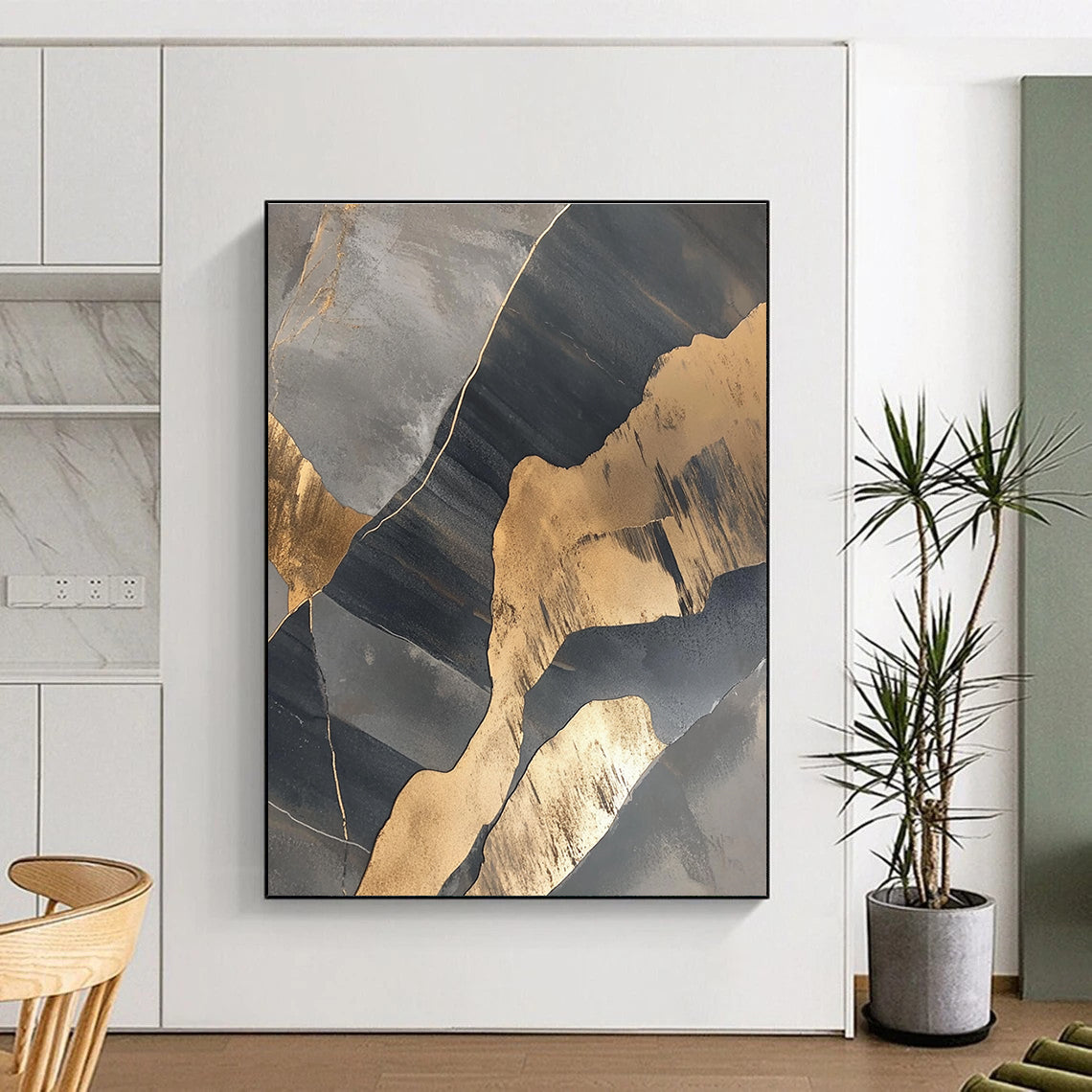 Gray Gold Abstract Shapes Abstract Painting GER836
