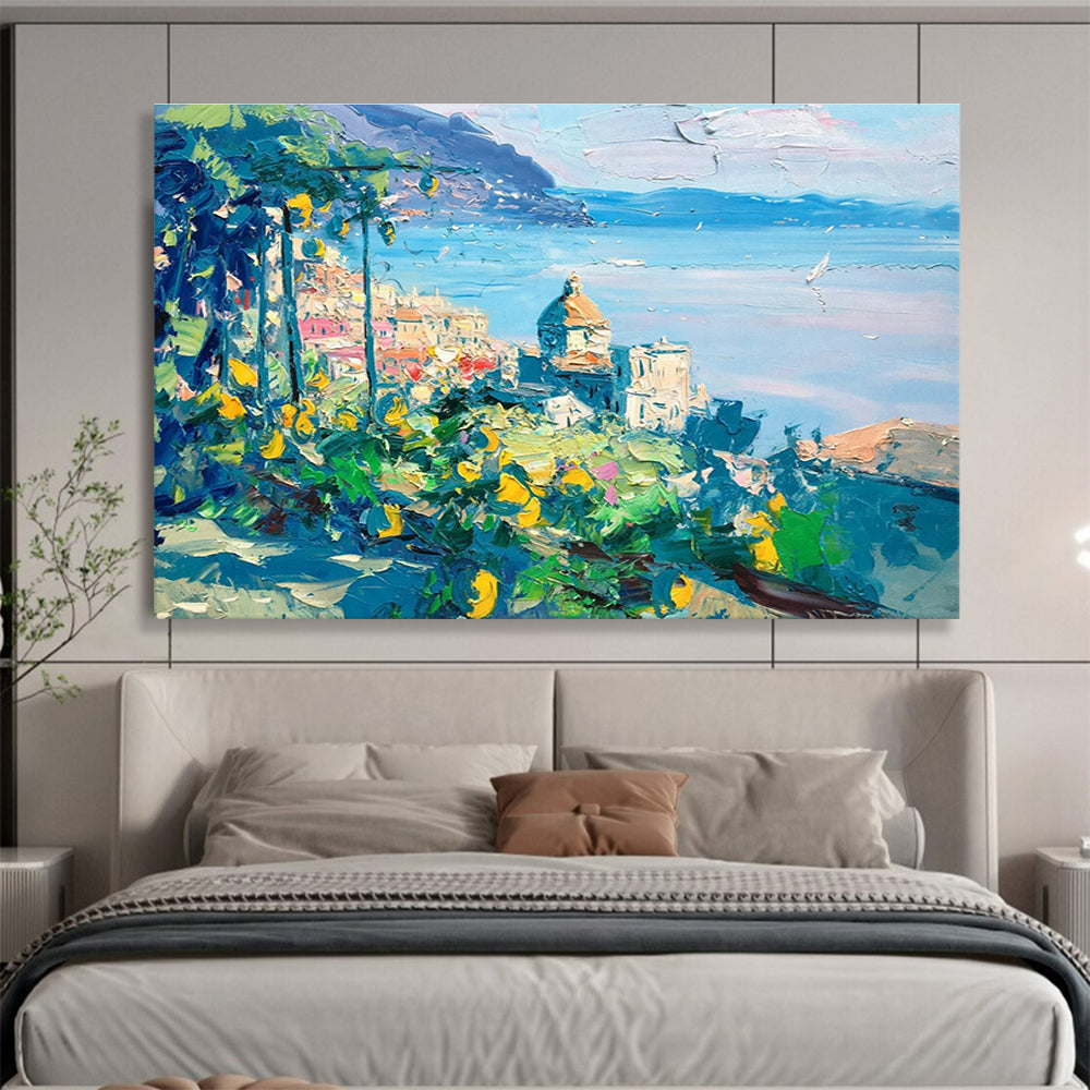 Coastal Town with Lemons Abstract Painting THY445