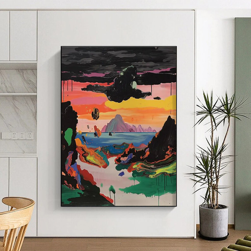 Surreal Landscape with Colorful Mountains and Sky Abstract Painting ADGE107