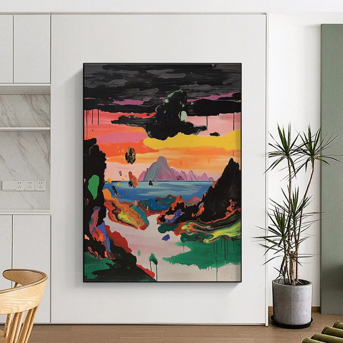 Surreal Landscape with Colorful Mountains and Sky Abstract Painting ADGE107