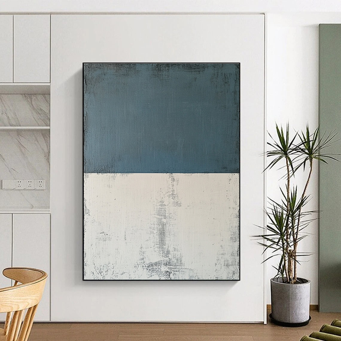 Blue and White Abstract Painting with Textured Layers GER177