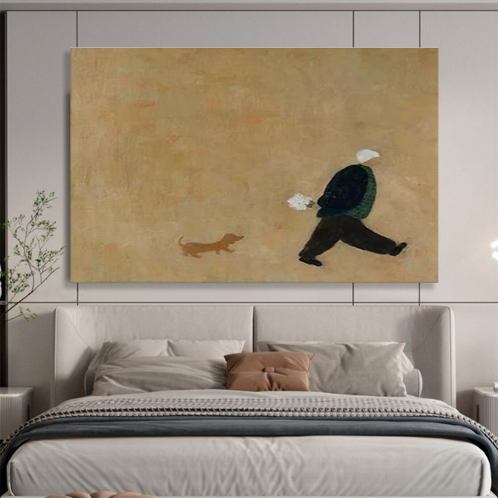 Brown - toned Figure and Dog Simple Abstract Painting THY109