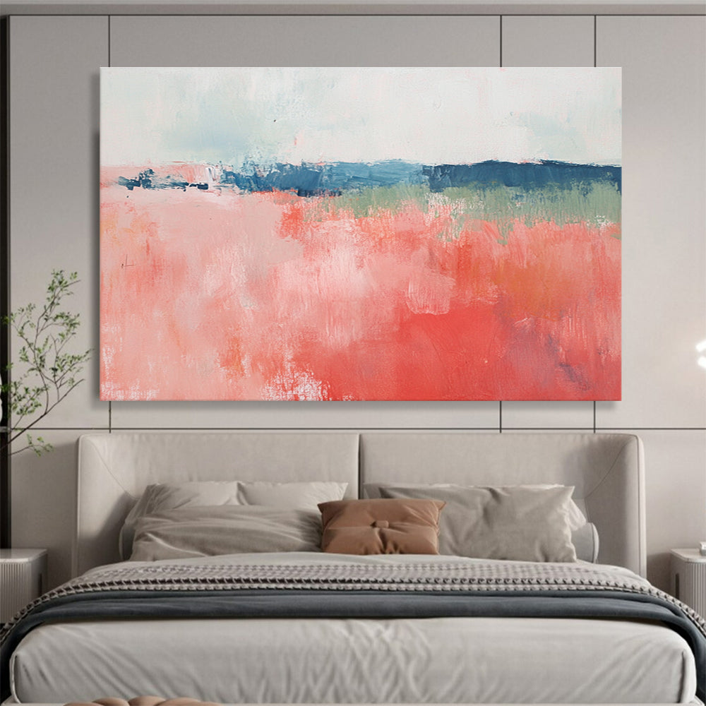 Coral Pink and Blue Abstract Painting with Expressive Brushstrokes DYP216