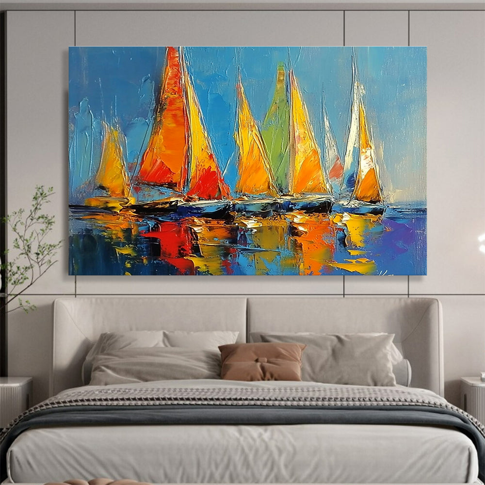 Colorful Sailboats Abstract Painting with Vibrant Sails DYP433