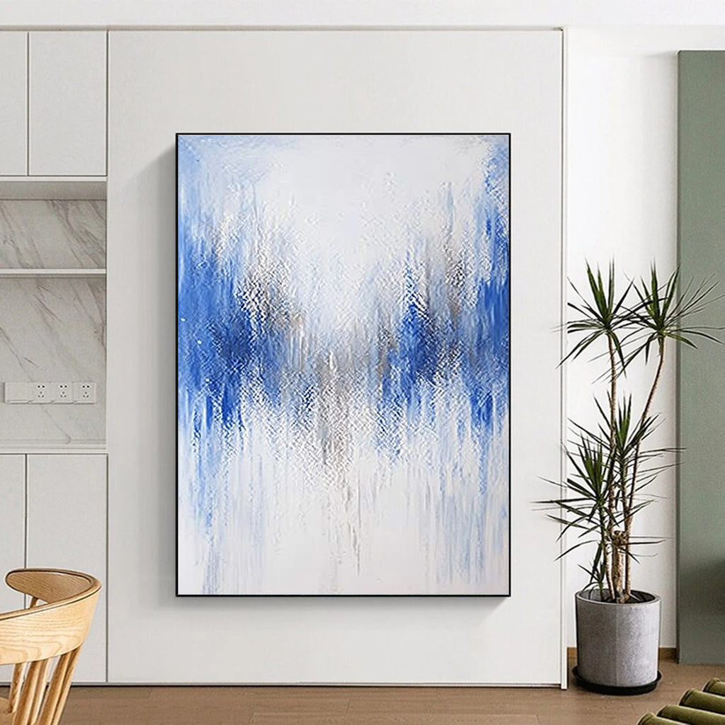 Blue and Silver Abstract Painting with Gradient Layers GER392