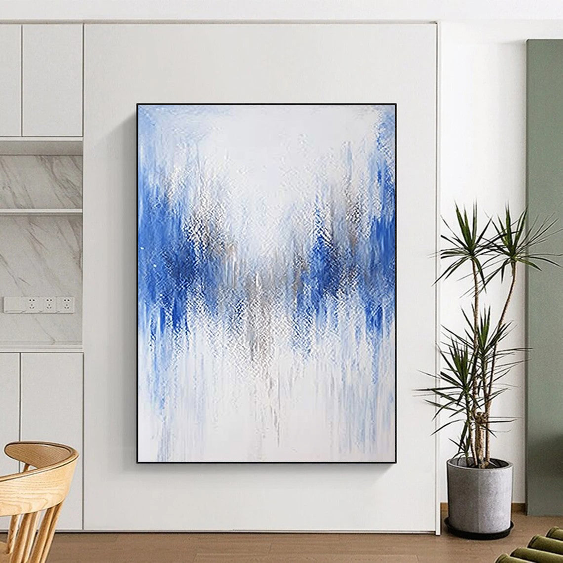 Blue and Silver Abstract Painting with Gradient Layers GER392