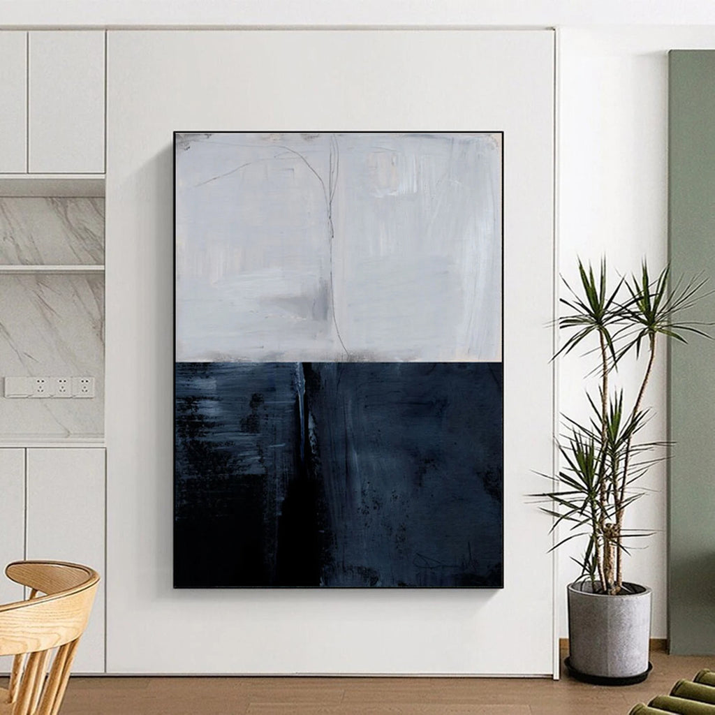 Two - tone Abstract with Gray and Blue Divisions Painting ADGE206