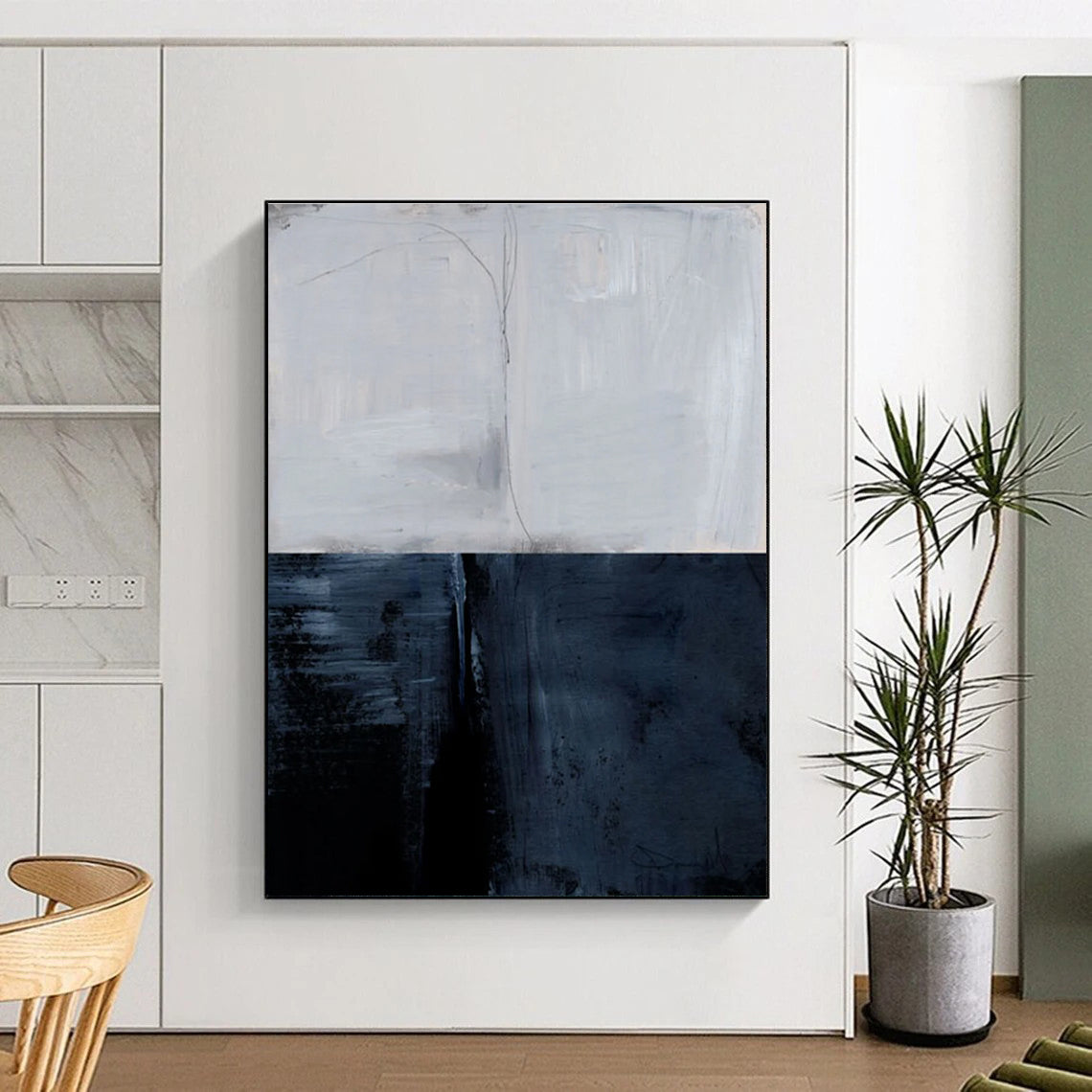 Two - tone Abstract with Gray and Blue Divisions Painting ADGE206