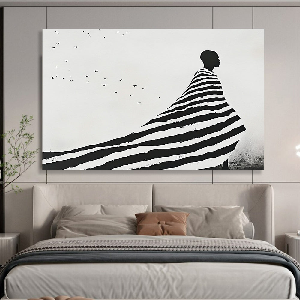 Striped Cloak Figure - Minimalist Silhouette Abstract Painting DYP019