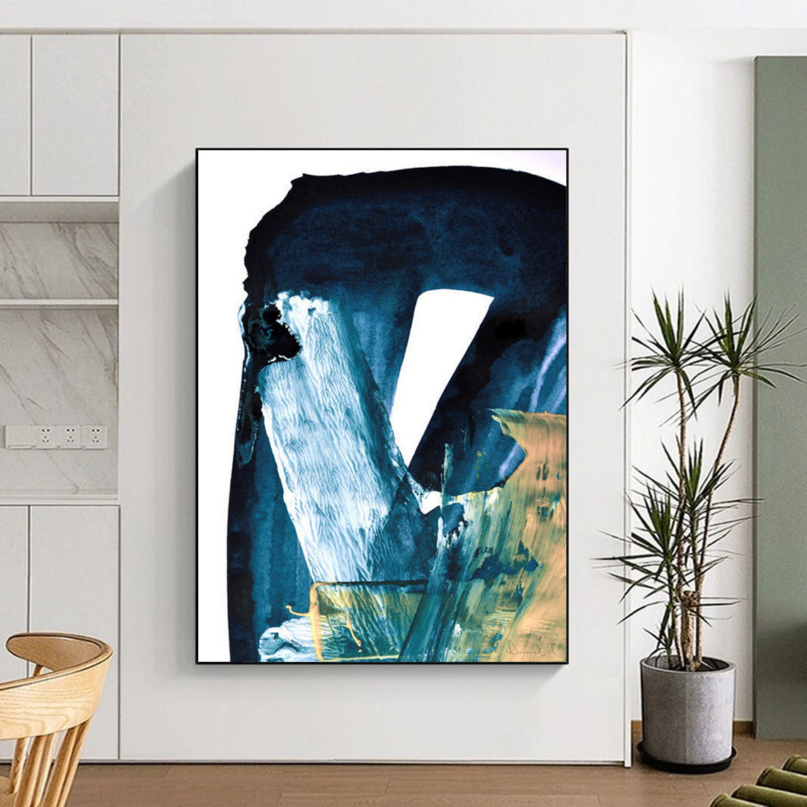 Blue and Gold Abstract with Textured Layers Painting ADGE190