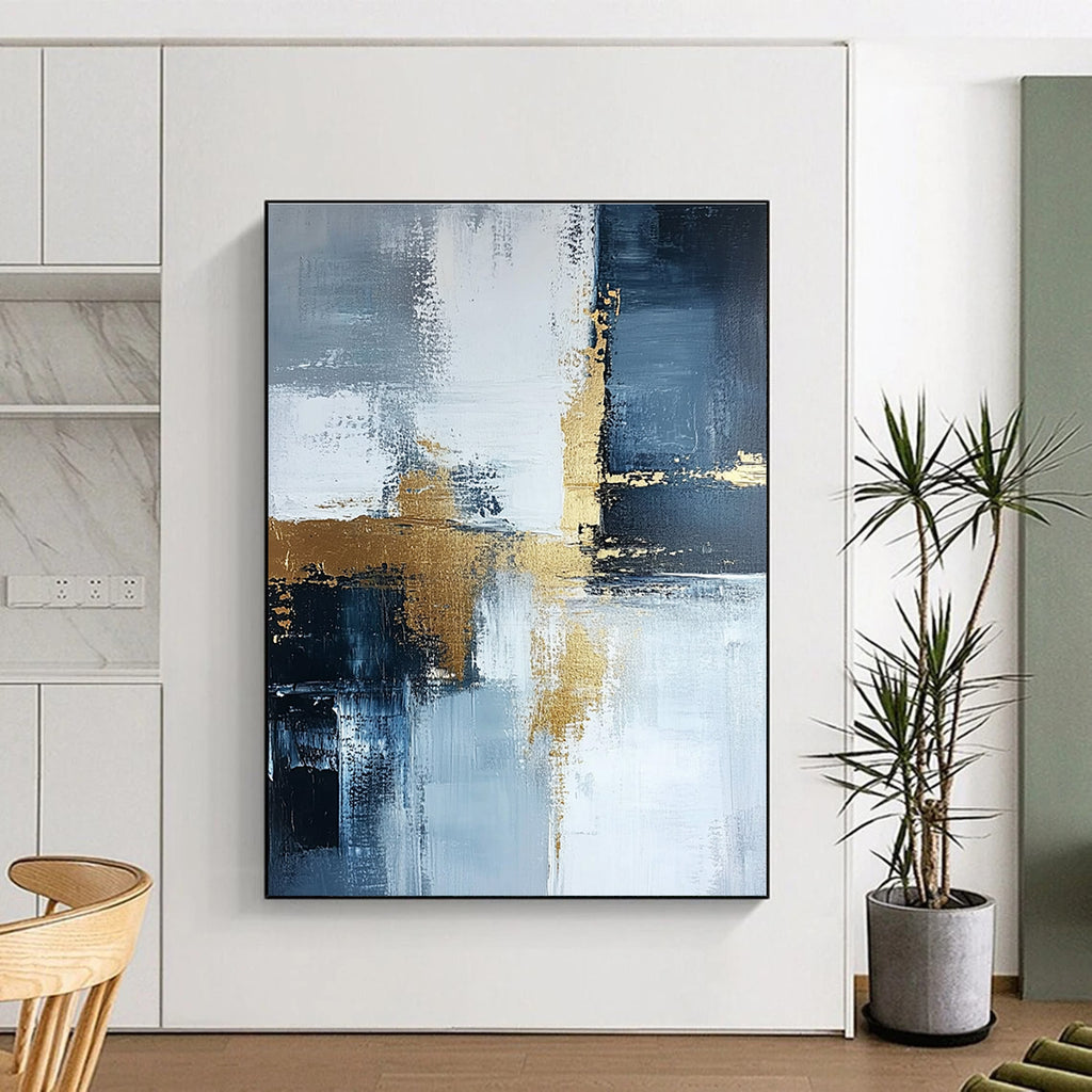 Blue Gray and Gold Abstract Painting with Subtle Sophistication GER524