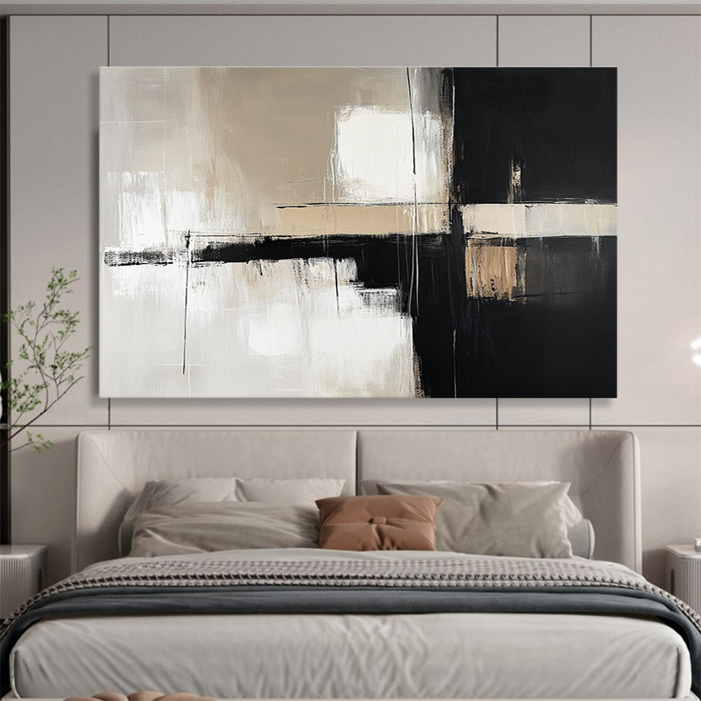 Monochrome Geometry Abstract Painting with Contrasting Blocks DYP388