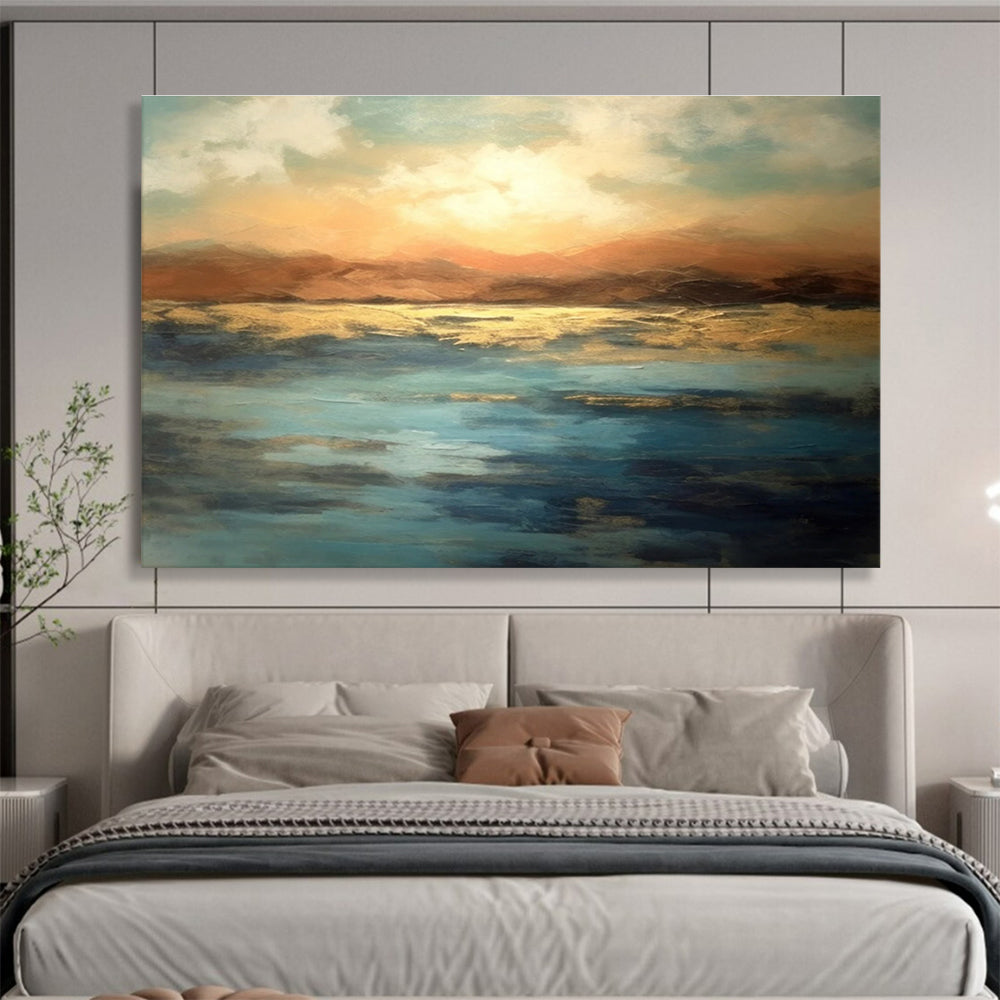 Orange Blue Sunset Landscape Abstract Painting THY054