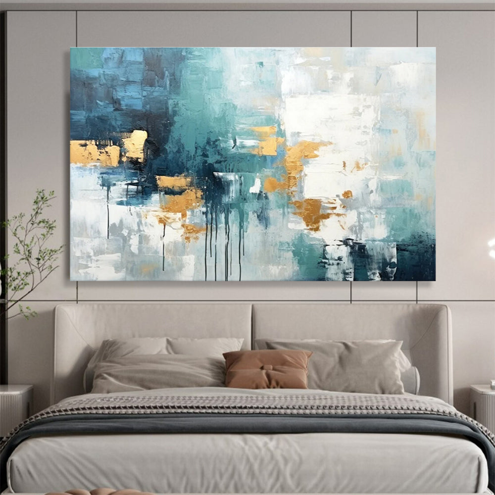 Teal Grey Gold Abstract Painting THY072