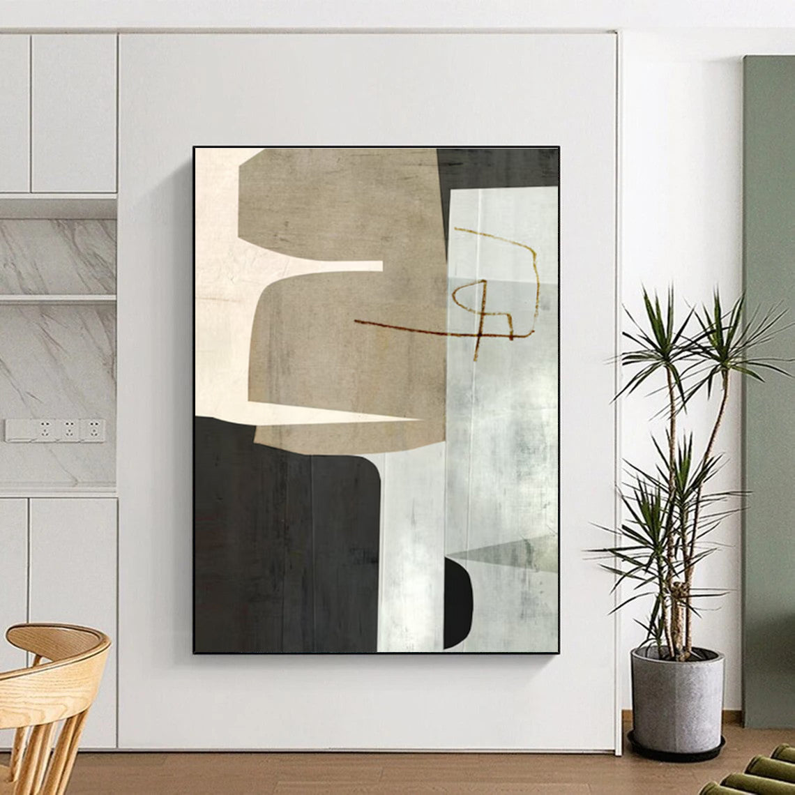 Geometric Shapes in Neutral Tones with Brown Accents Abstract Painting ADGE158