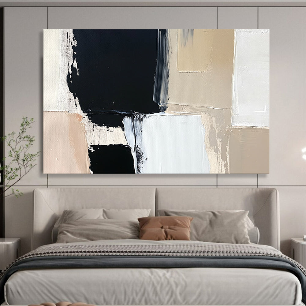 Black Beige and White Abstract Painting with Geometric Shapes DYP174