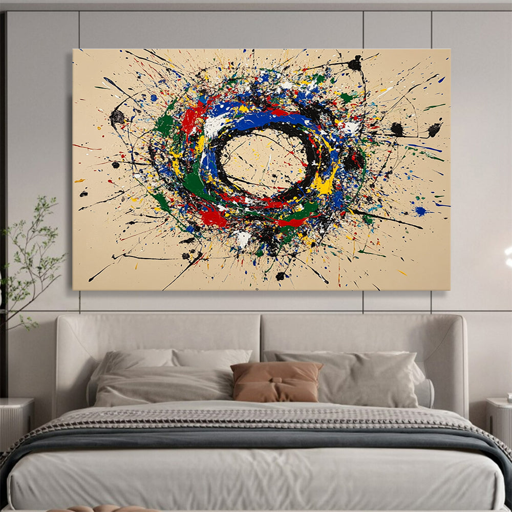 Color Splash Circle Abstract Painting with Dynamic Splatters DYP489