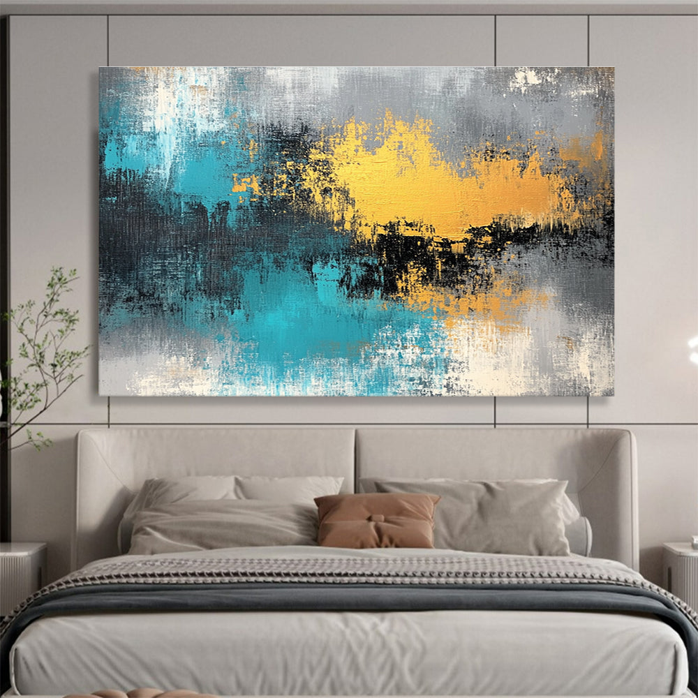Blue and Gold Abstract Painting with Textured Brushstrokes DYP419