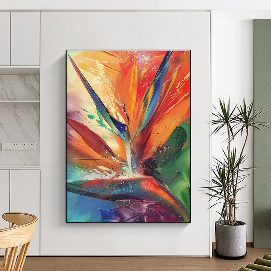 Colorful Bird of Paradise Abstract Painting with Vibrant Hues ADGE525