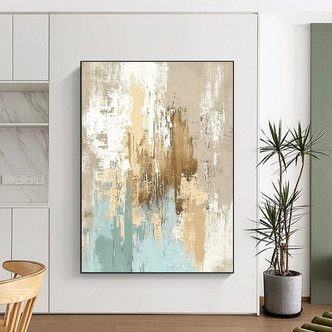 Neutral Tone Abstract with Brown Blue and White GER335