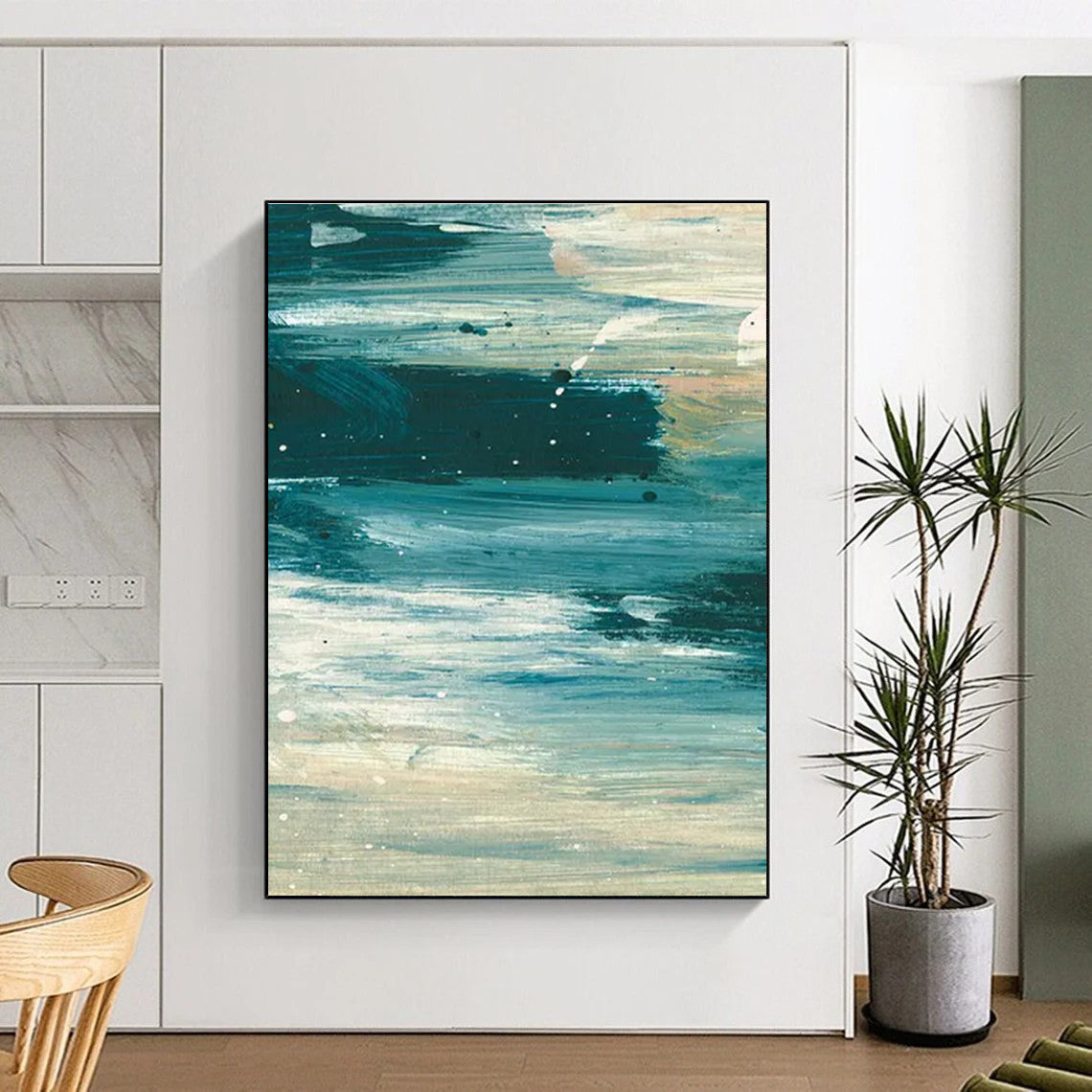 Teal and White Abstract with Subtle Details Painting ADGE177