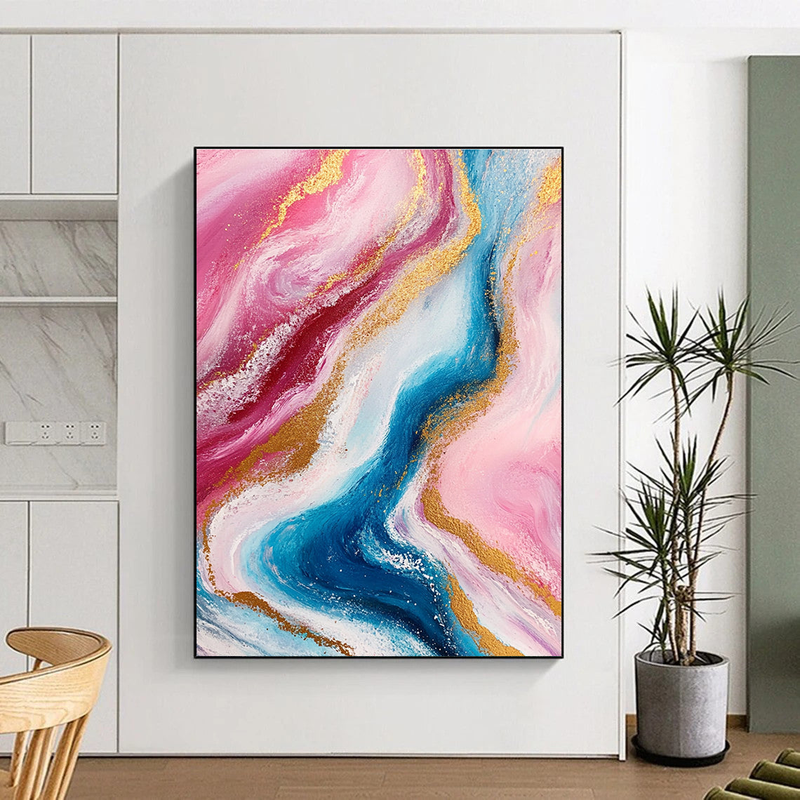 Pink and Gold Marble - Inspired Abstract Painting with Flowing Colors GER259