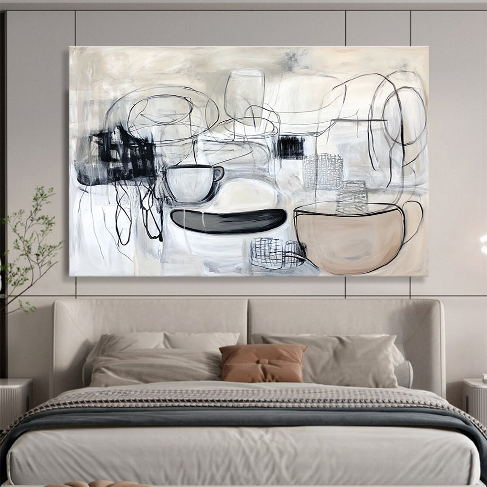 Abstract Still Life in Gray Painting with Line Work DYP547