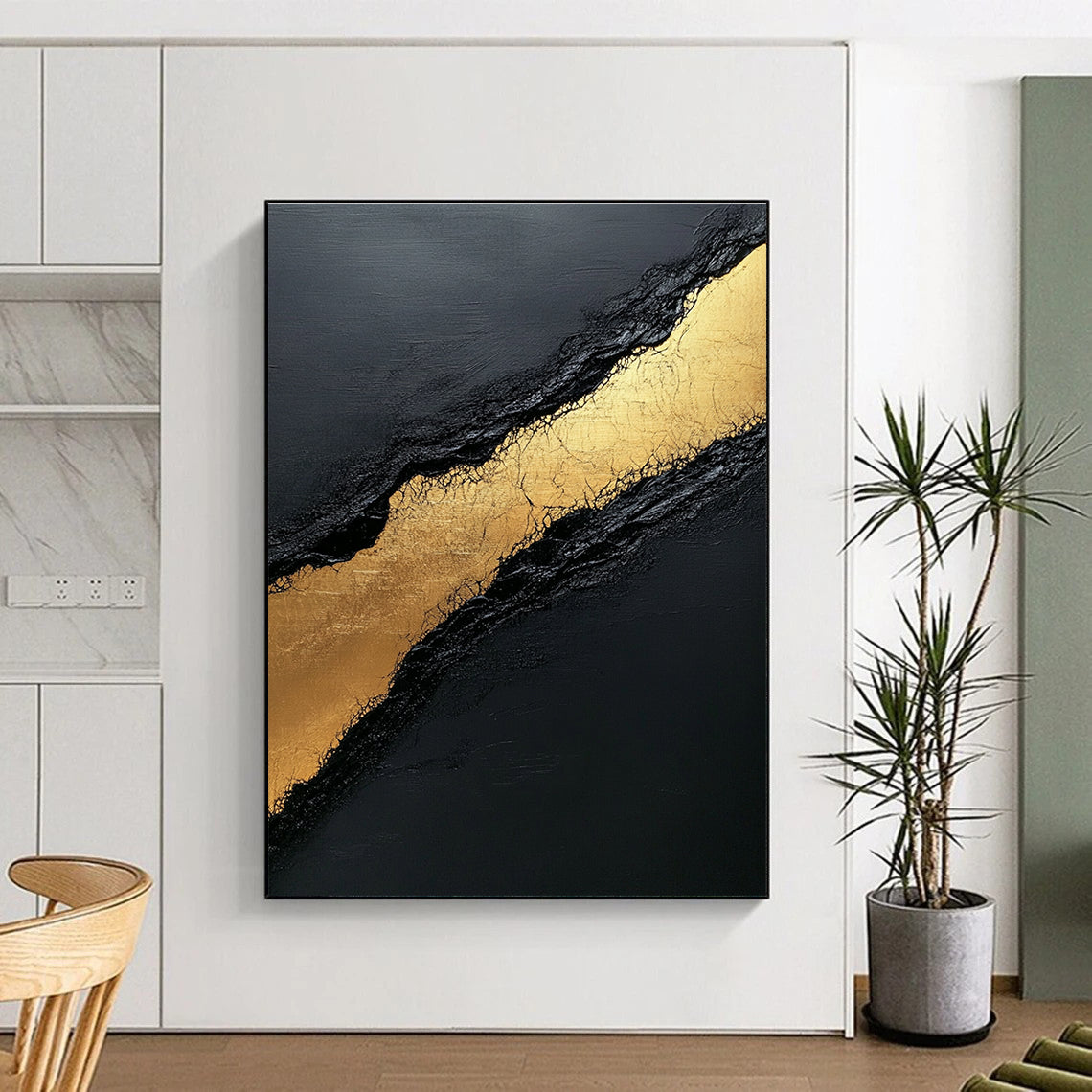 Black and Gold Abstract Painting with Textured Layers GER594
