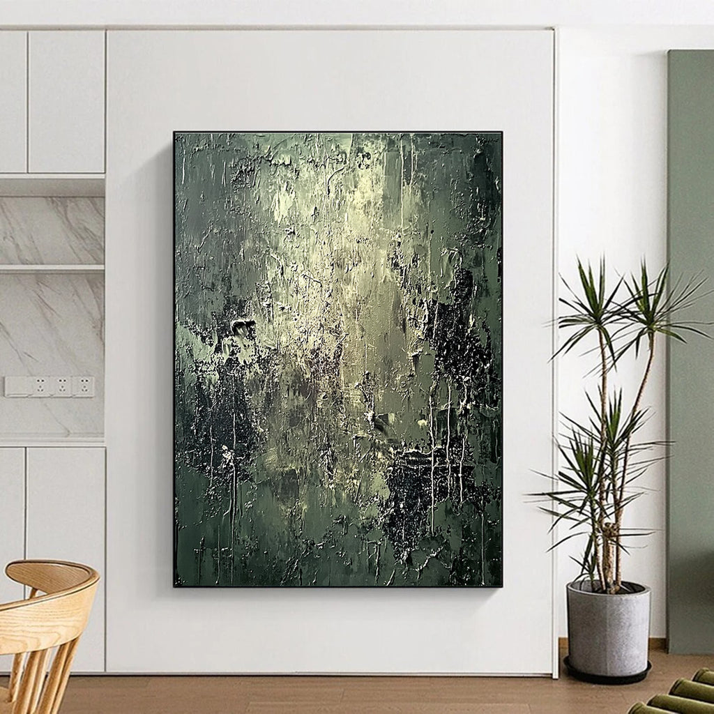 Dark Green Textured Abstract Painting with Industrial Vibes GER585