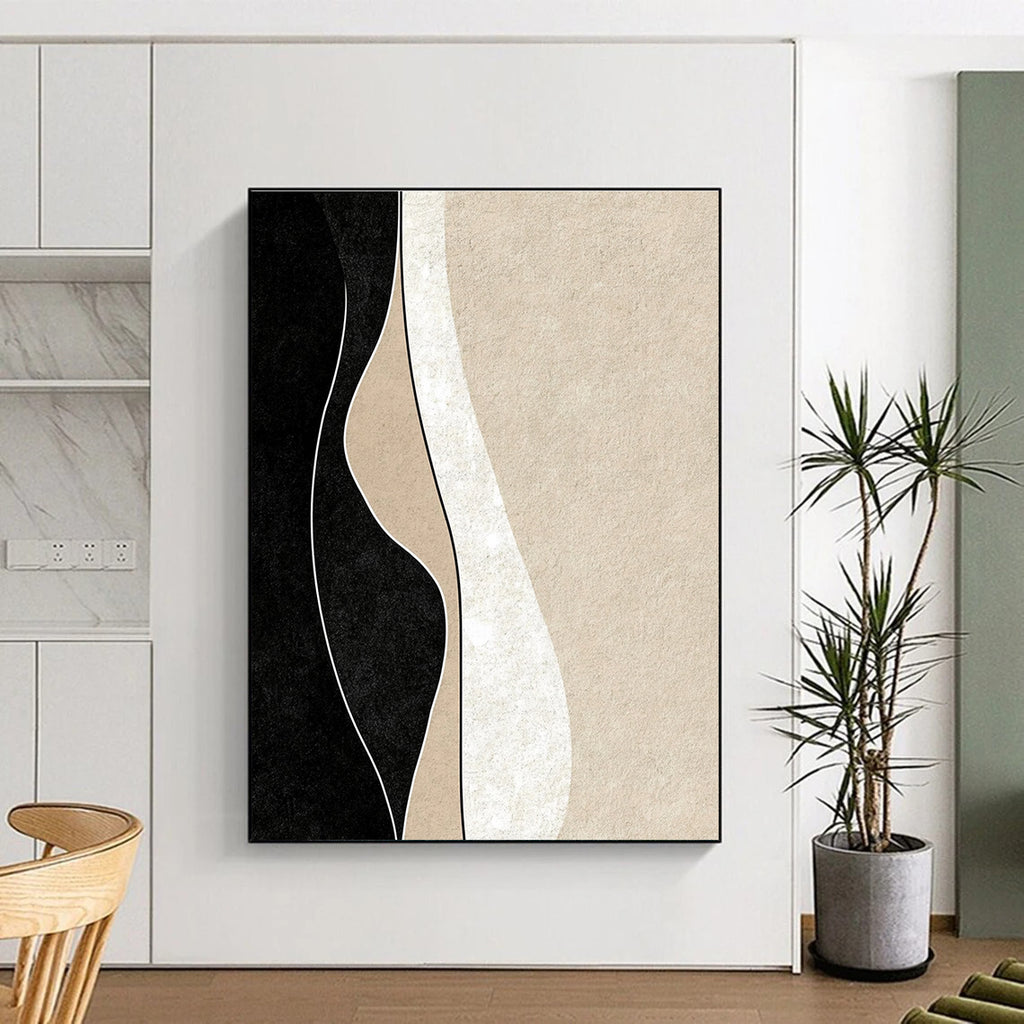 Curved Line Abstract Painting with Neutral Tones GER098