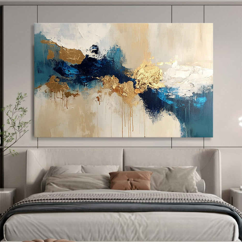 Blue Gold and Beige Abstract Painting with Dynamic Compositions DYP185