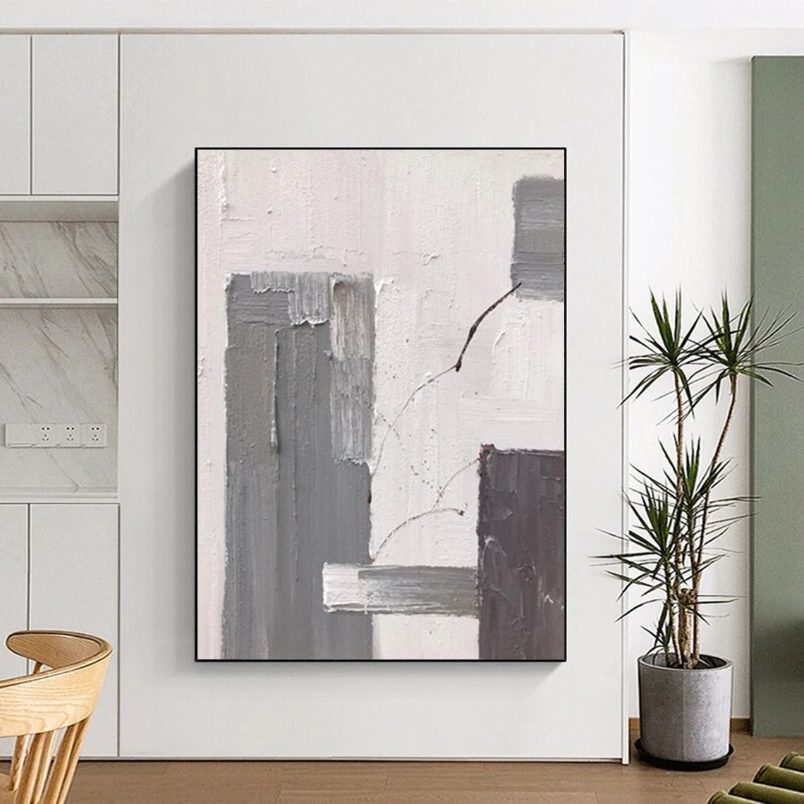 Gray and White Textured Abstract Painting with Subtle Shapes ADGE396