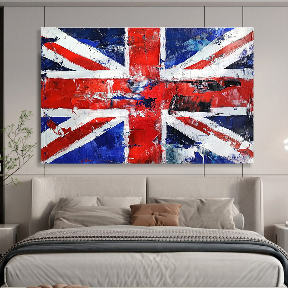 Textured Union Jack Abstract Painting with Red White and Blue Tones DYP359
