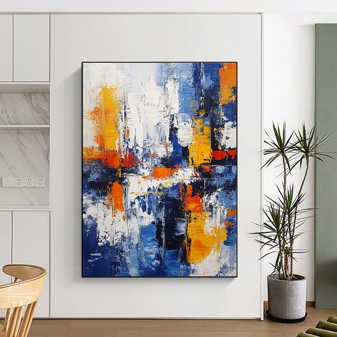 Blue Orange Abstract Painting with Textured Layers GER711