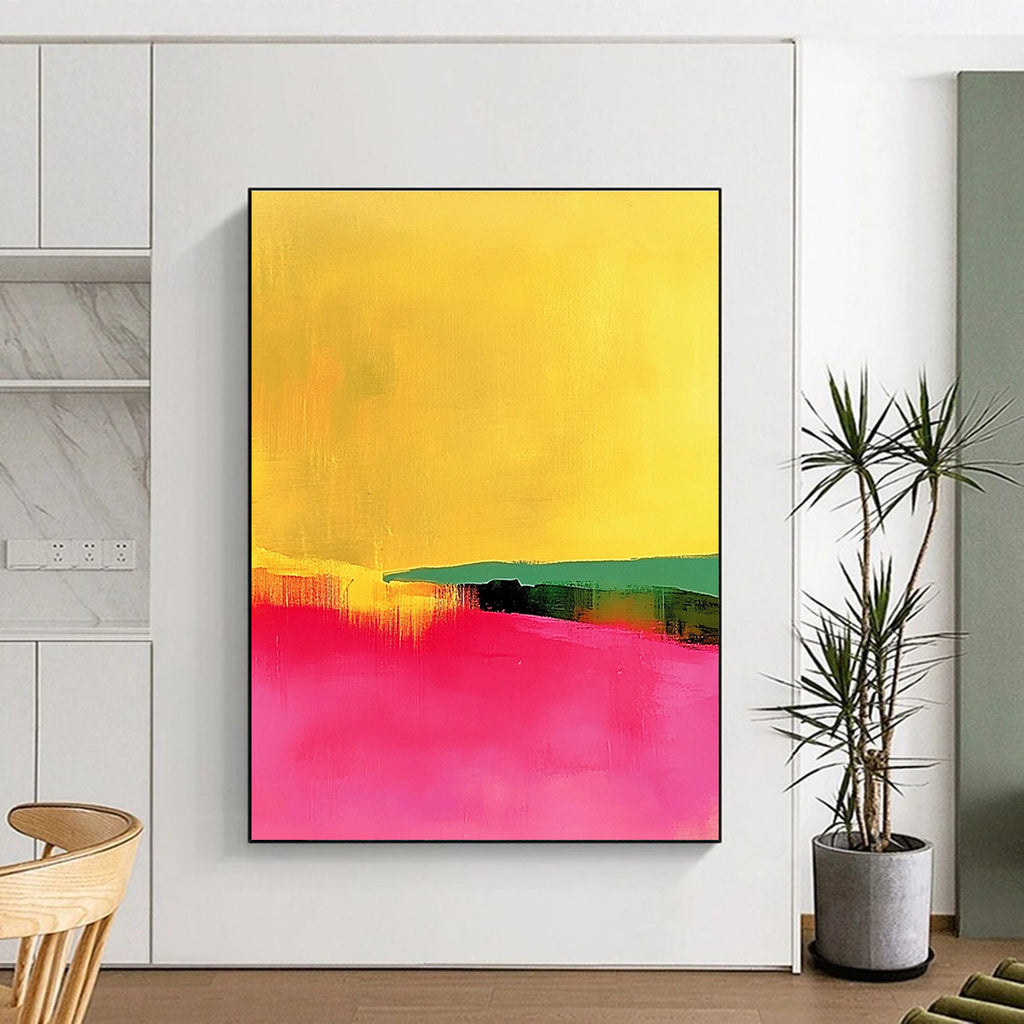 Yellow Pink and Green Abstract Landscape Painting GER190