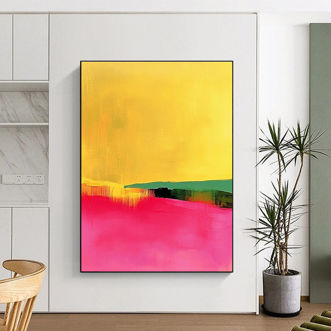 Yellow Pink and Green Abstract Landscape Painting GER190