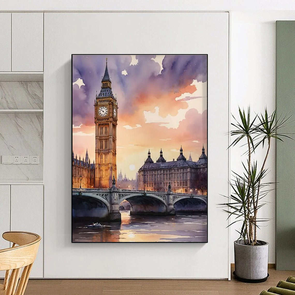 Watercolor Painting of Big Ben and River at Sunset ADGE091