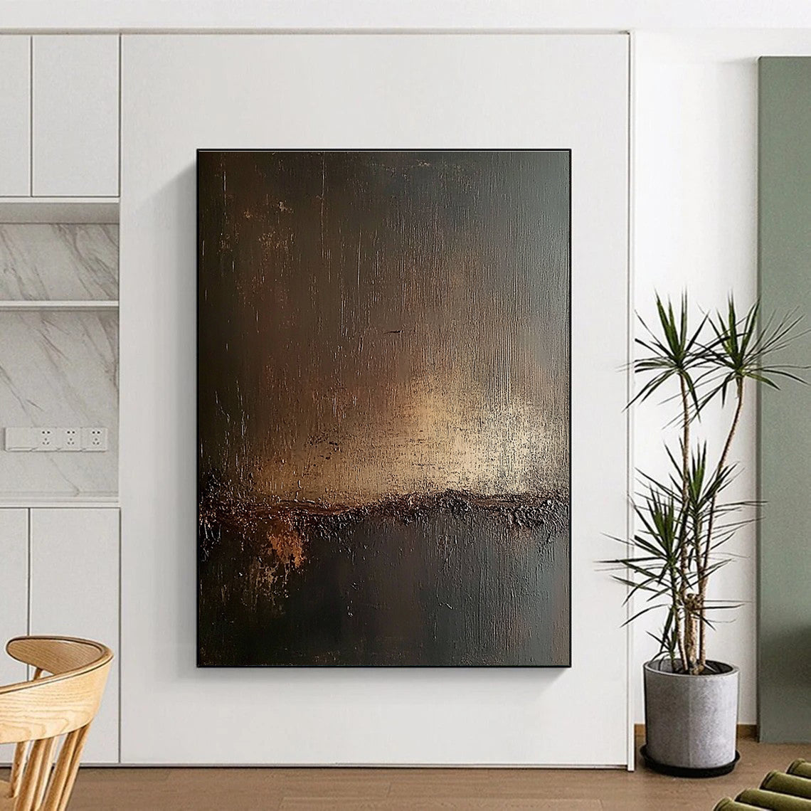 Dark Toned Brown and Black Abstract Art with Subtle Highlights GER291